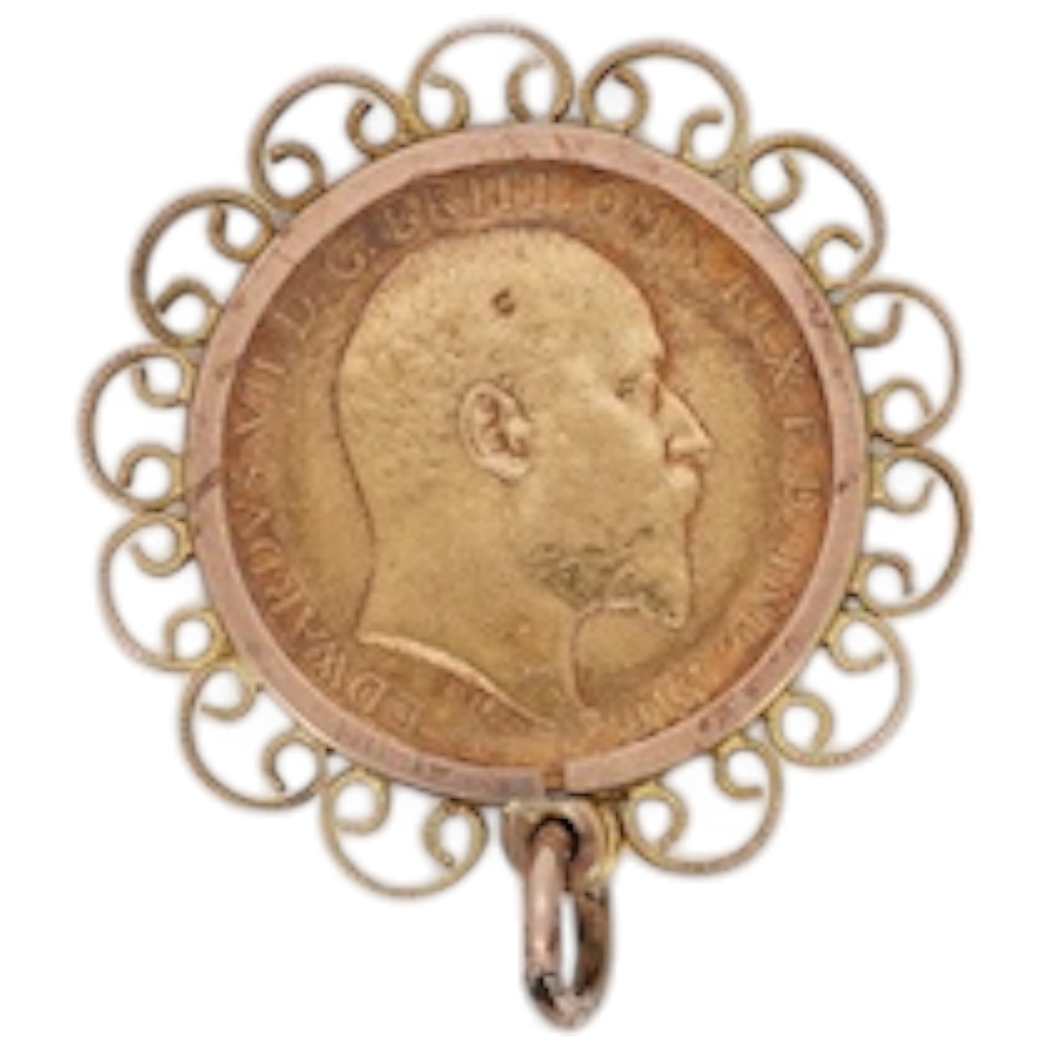 An Edward VII gold half sovereign 1907, with decorative pendant mount. Condition - fair